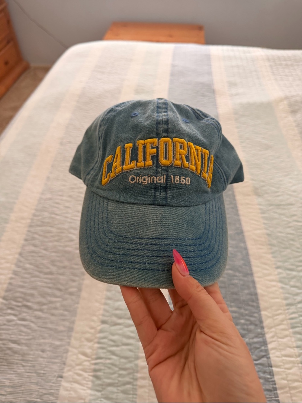 Dad Hat Denim with Yellow "California" Embroidery